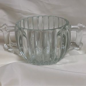 Vintage National Glass Open Sugar Bowl By Jeanette Ribbed & Dot Pattern